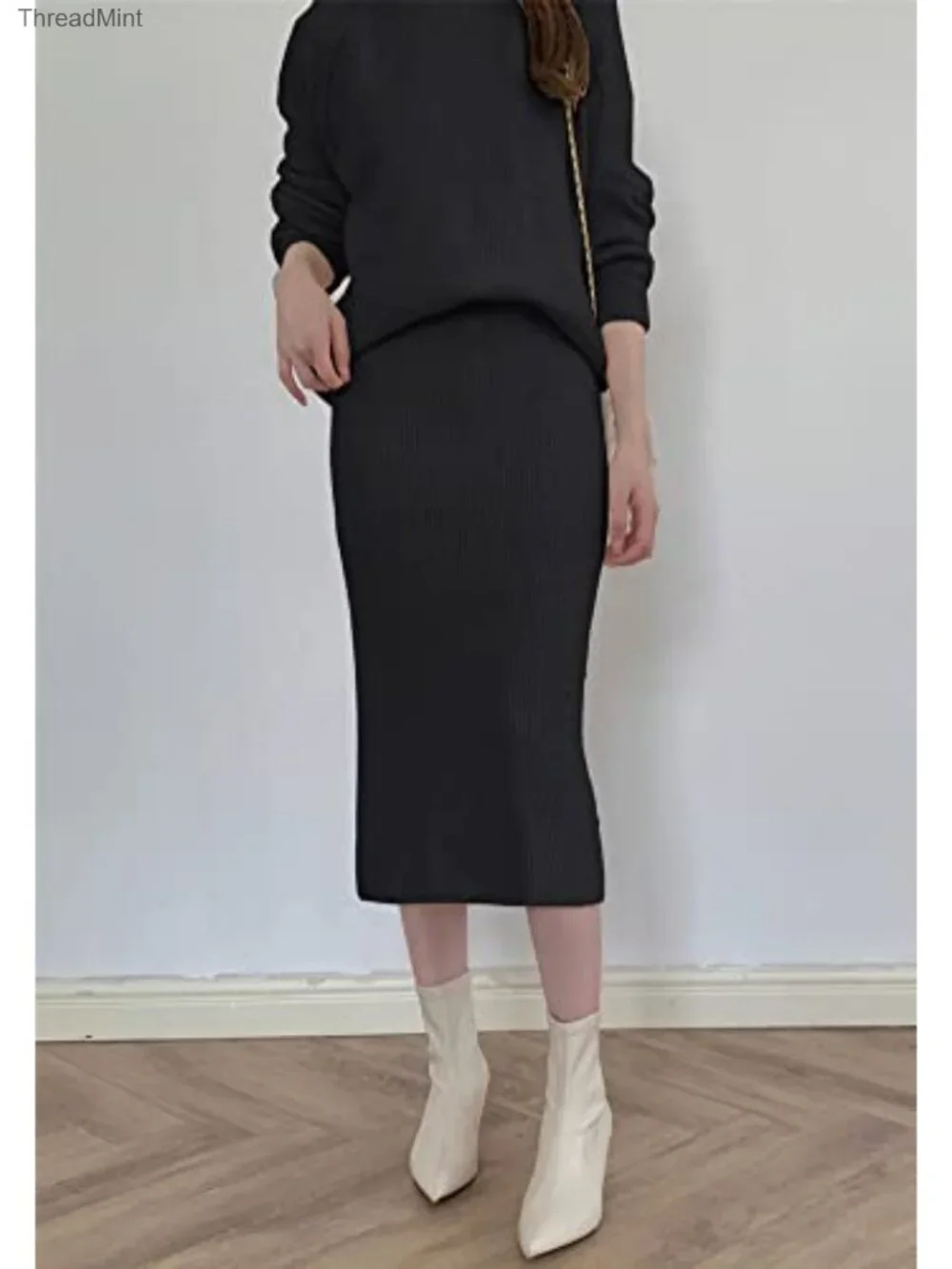 Women's Two Piece Knit Sweater Skirt Set Bodycon Midi Pullover Outfit